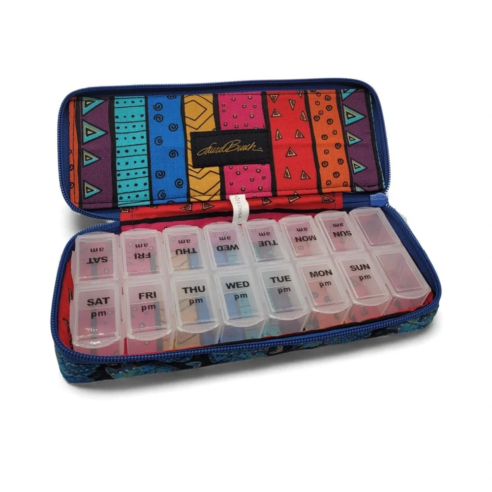 Laurel Burch 7-Day Pill Organizer– Indigo Cats Design Travel Pill Box Multicolor